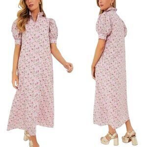 Tuckernuck Hyacinth House Louisa Pink Floral Ruffle Collar Maxi Dress Size XS